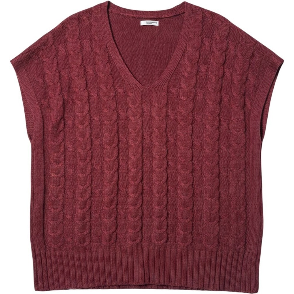 SONOMA Women Small/Medium Cable Knit V-Neck Red Sweater Vest Academia Collegiate